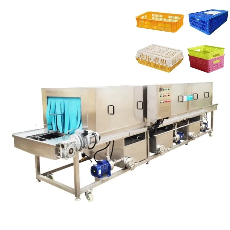 Custom Reverse Feed Tunnel Crate Washing Machine Long Body Multi-Stage Industrial Plastic Basket Cleaning Equipment