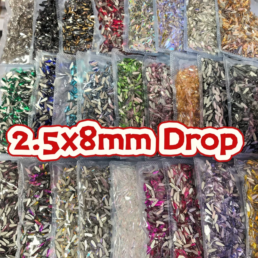 1440Pcs 2.5*8mm Teardrop Shape Flat Back Rhinestones Crystal Gems For Nail Art Clothing Shoes Phone Case DIY Handmade Decoration