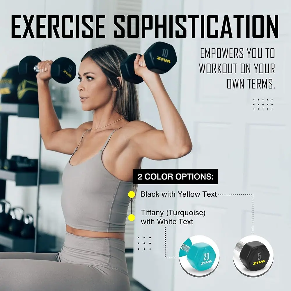 دمبل سداسية من الدرجة التجارية - مطلية بالمطاط لتدريب القوة واستخدام صالة الألعاب الرياضية المنزلية (25-50 رطلاً، تباع في أزواج)