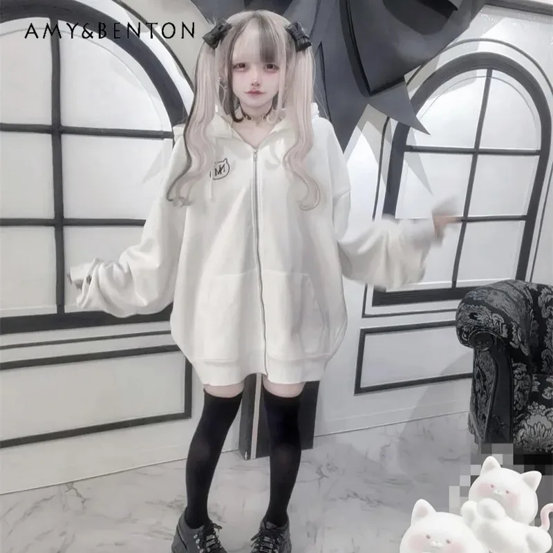 25COS سلسلة الألغام اليابانية الإنتاج الضخم ثقافة فرعية الكرتون المطرزة هوديس المرأة نمط Preppy الحلو كول المتضخم زمم Ho