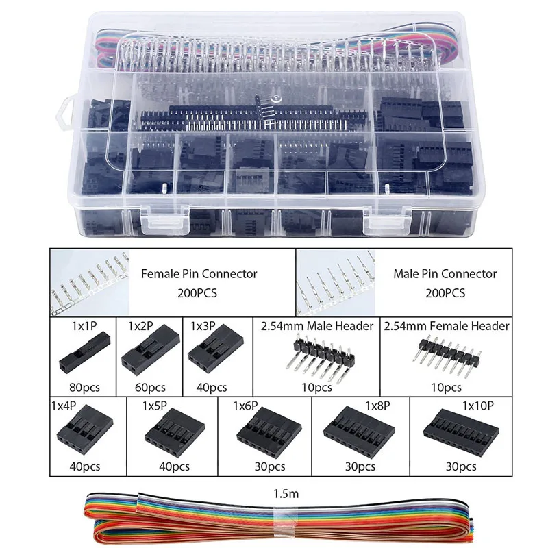 Kit de herramientas de prensado, juego de alicates de engarzado de alambre de trinquete autorajustable AWG23-17 con engarzado de terminales dupont de 1550 piezas de 2,54 mm