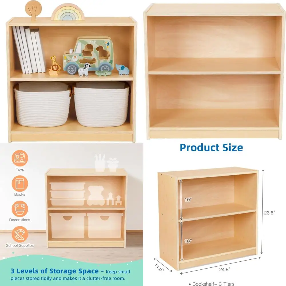 

Компактная деревянная книжная полка для малышей для небольших помещений, шкаф для хранения с полками для детей, идеально подходит для игровых комнат и классов
