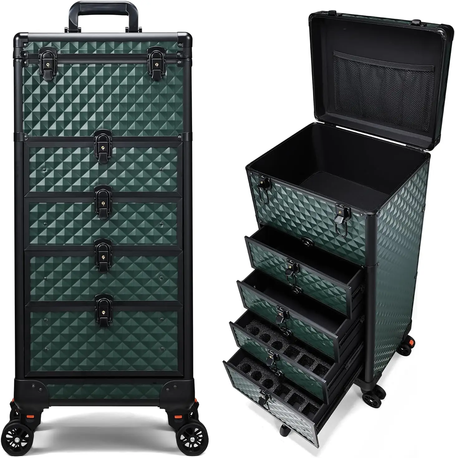 

Rolling Nail Salon Cart with 4 Drawers, Lockable Makeup Organizer Trolley for Beauty and Travel, Dark Green