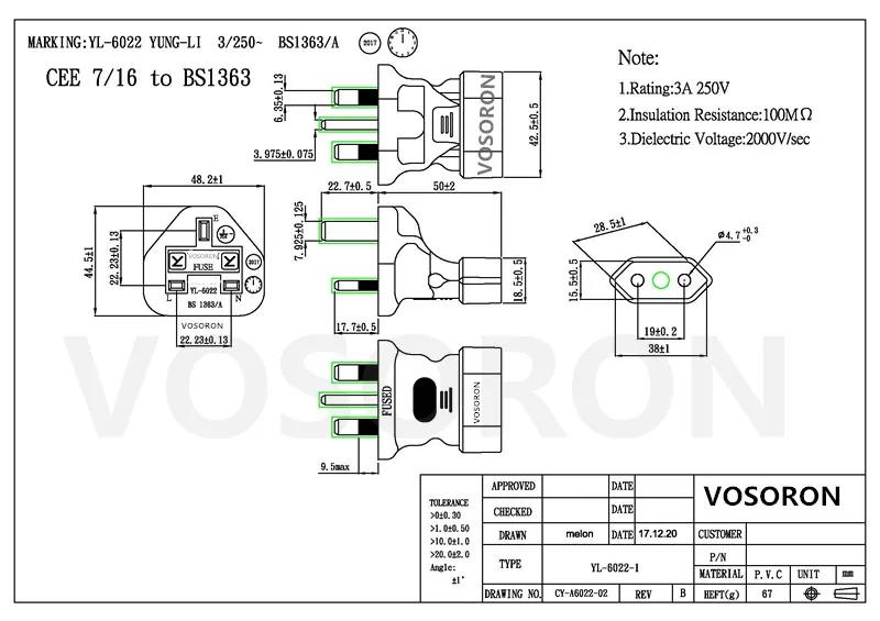 EU To UK Plug Adapter 3A250V European Type-C Round 2 Pins To England Singapore Type-G Converter