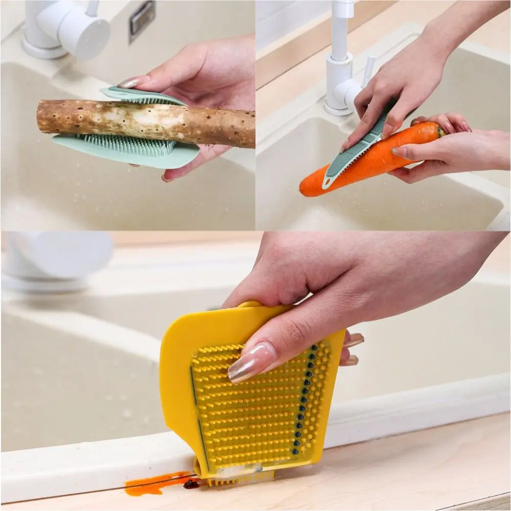 Creative Multifunctional Cleaning Brush Kitchen Bendable Bowl Brush Glass Cleaning Scraper Stovetop Pot Fruit Cleaning Brush