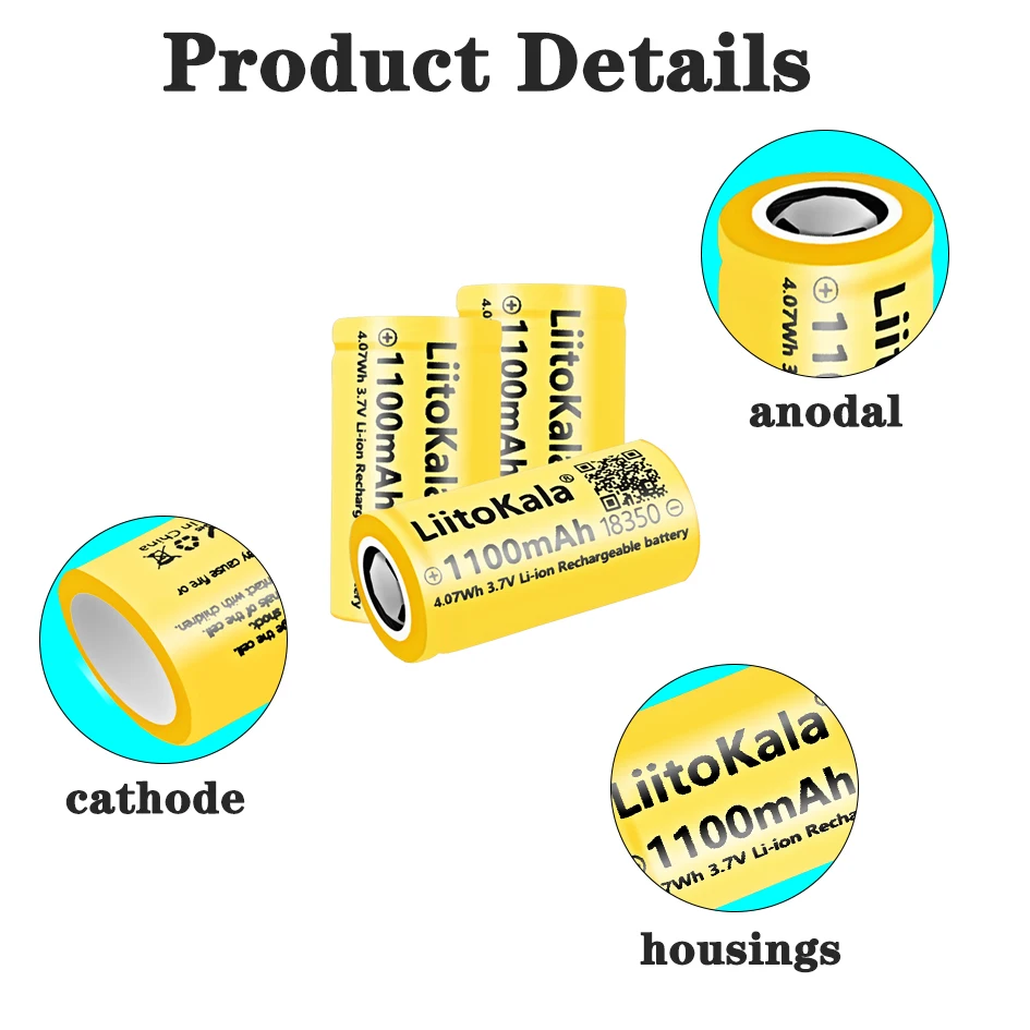 1-90 قطعة LiitoKala أعلى قدرة 18350 1100mah بطارية INR18350 3.7 فولت بطاريات قابلة للشحن بطارية ليثيوم أيون للعب الكهربائية