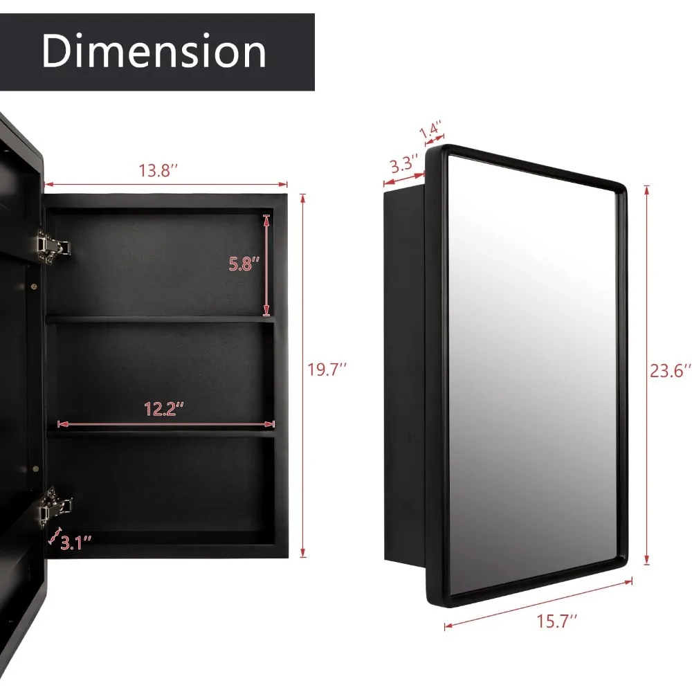 مرآة خزانة طبية للحمام، خزانة أدوية للحمام بإطار خشبي للمزرعة مقاس 24 بوصة × 16 بوصة مع مرآة، مرايا زينة