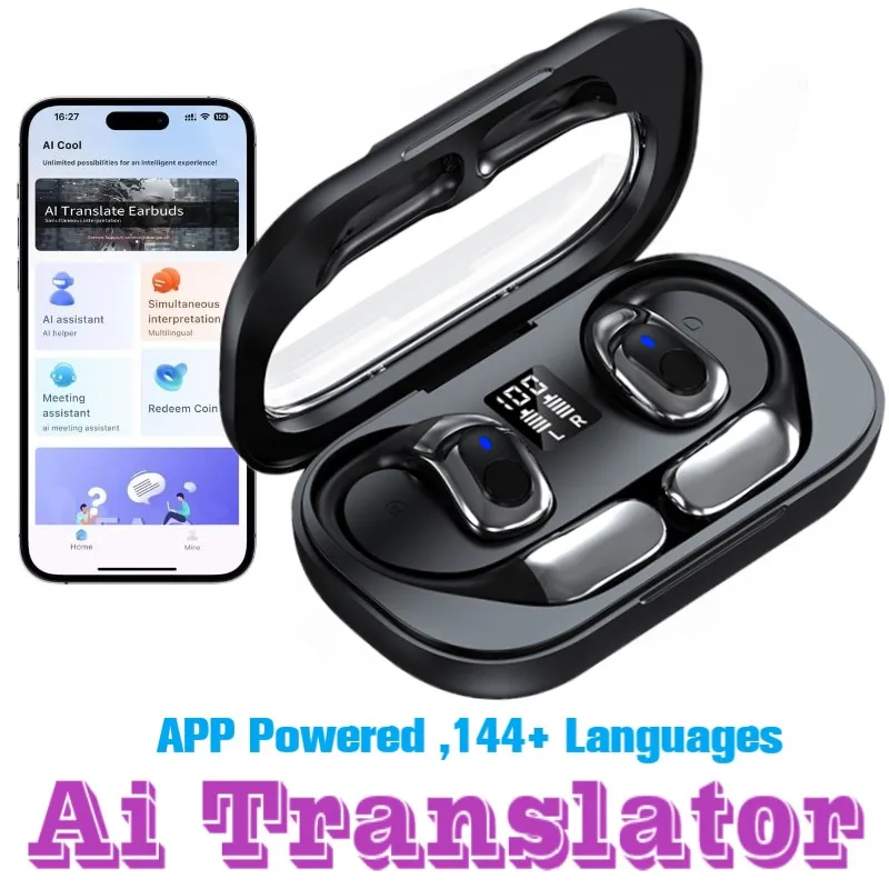 

Elegent Ows Instant Translatores Earbuds For Men Women Big Long Battery Black Gold Color Comfortable to Wear