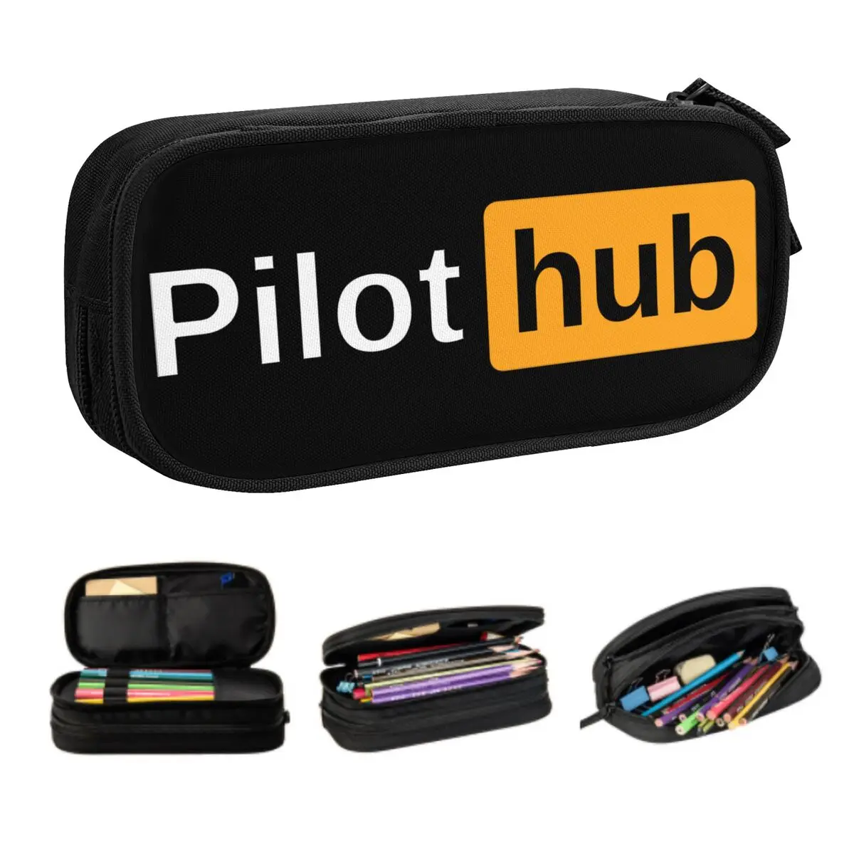 Cute Pilot Hub Pencil Case for Girls Boys Custom Aeroplane Aviation Aviator Gift Large Storage Pen Bag Box School Supplies