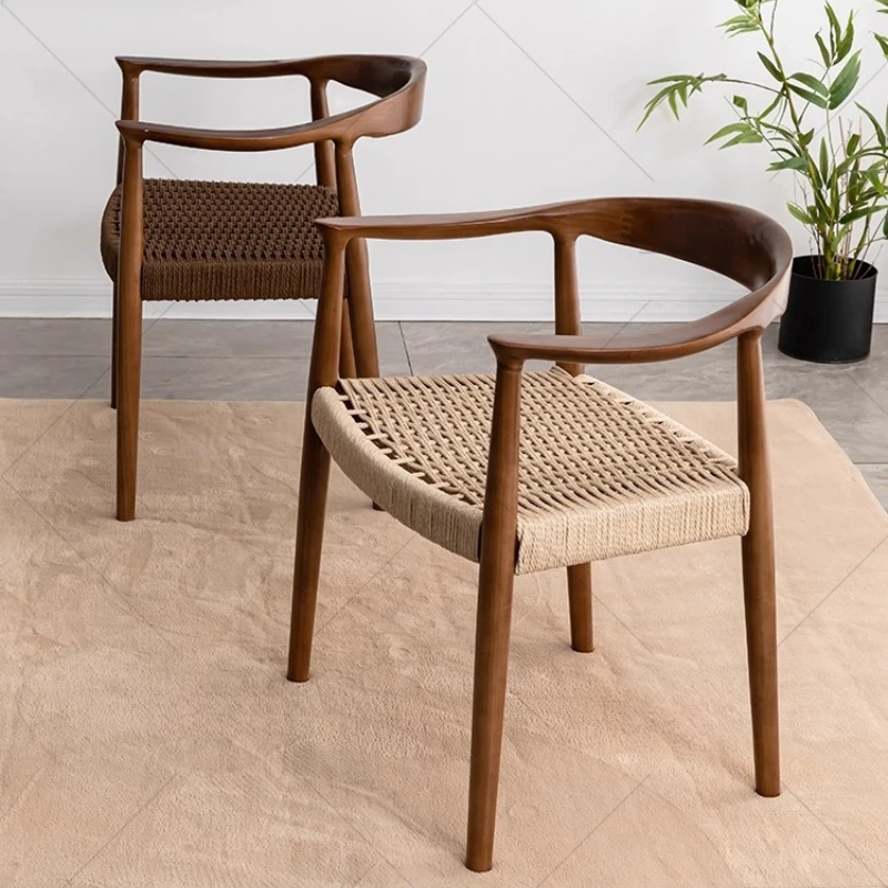 

Modern Armchair with Woven Rope Executive Office Chair for Study Room Solid Wood Lounge Chair Comfortable Living Room Seating