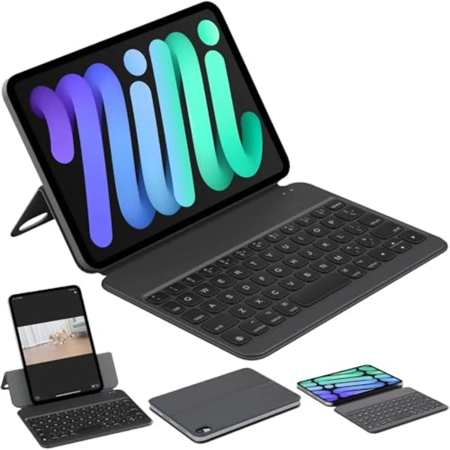 

Keyboard Case for iPad mini 7th A17 Pro, 2024 6th (2021) 8.3-inch: ultra-slim folio keyboard with power display, magnetic prote