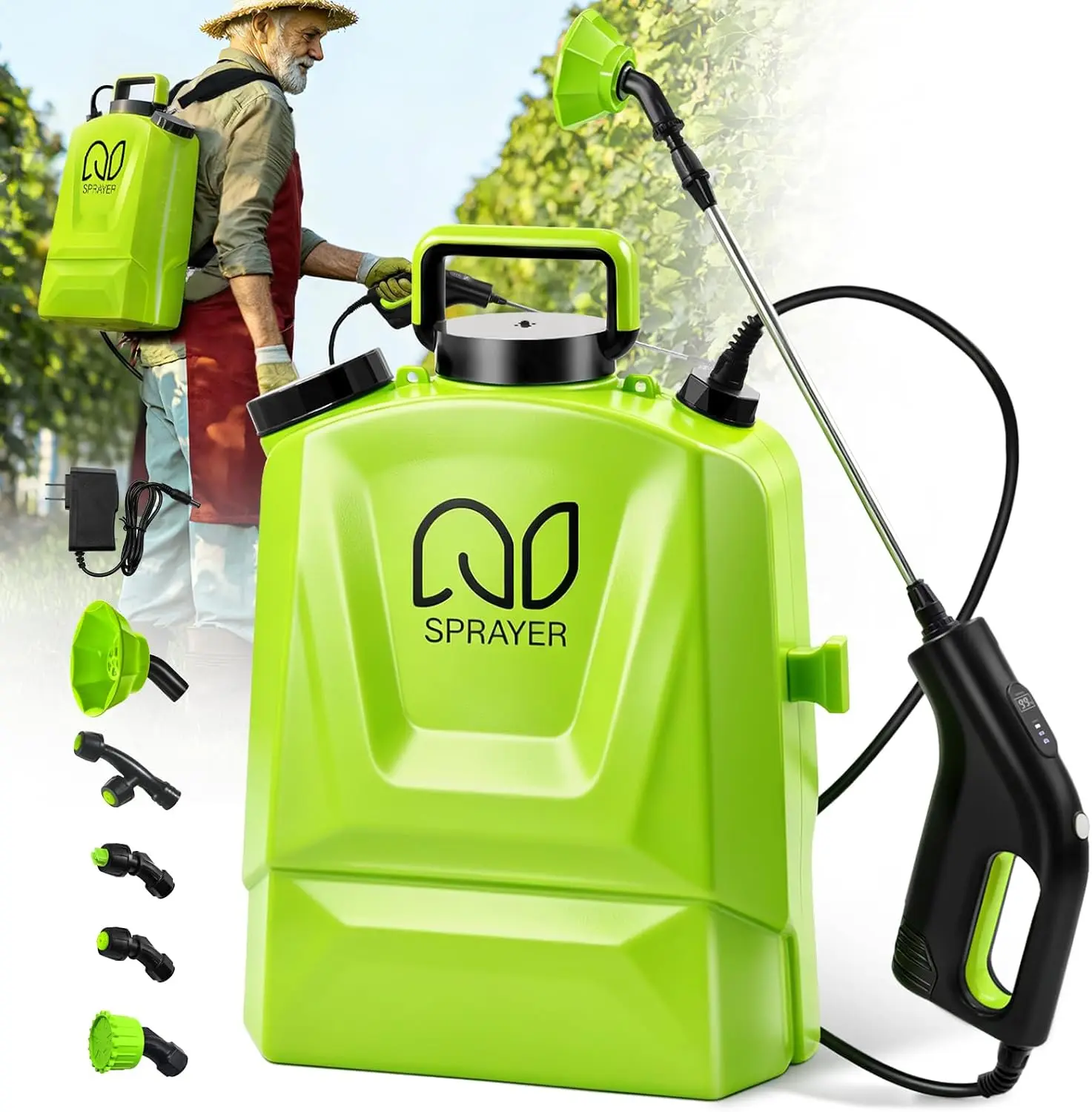 Battery Powered Backpack Sprayer 4 Gallon Electric Garden Sprayer Lawn Digital Display 3 Adjustable Pressures 2.2Ah Battery Char