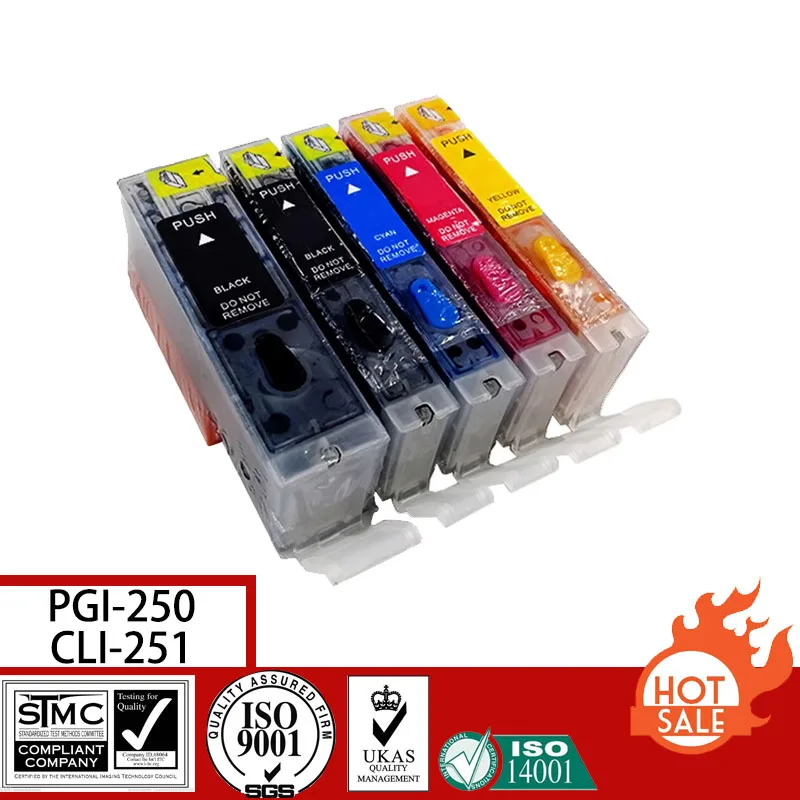 Совместимый полный многоразовый картридж для Canon PGI250 CLI251 250 251 с чипом автоматического сброса для Canon PIXMA ip7220/8720