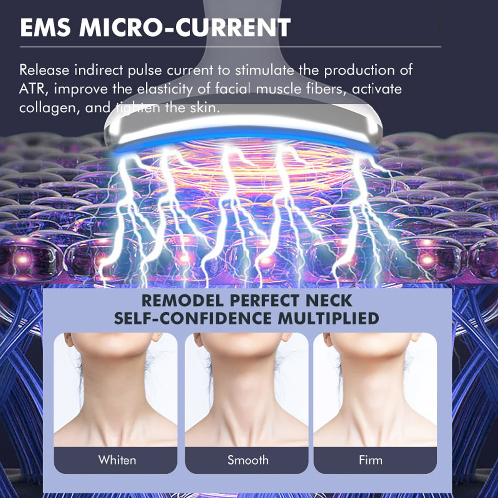 Neck Beauty Device EMS Microcurrent Neck Massager Face 6 Modes Firming Rejuvenation Anti Wrinkle Thin Double Chin Skincare Tools