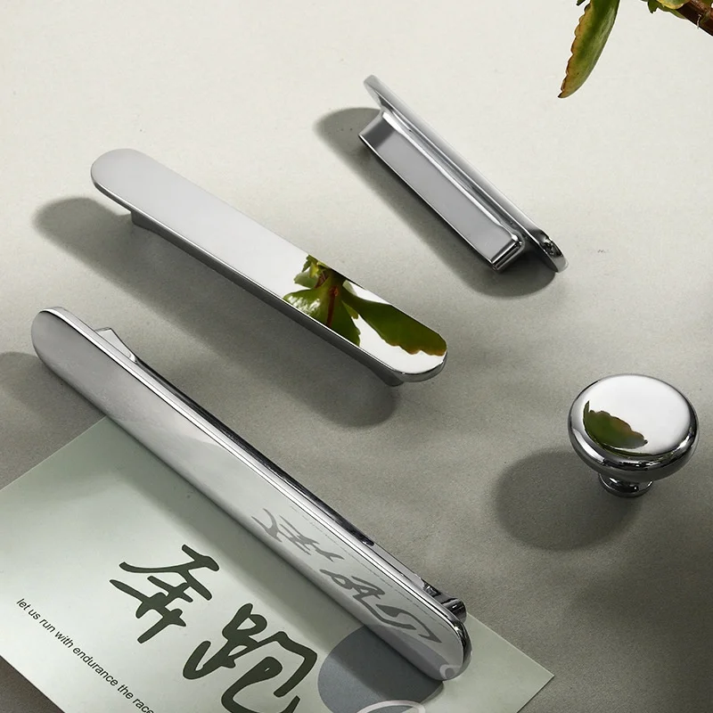 Modern Bright Silver Closet Door Pull Handles Luxury Kitchen Cabinet Door Handles Drawer Knob Cupboard Wardrobe Long Bar Pulls
