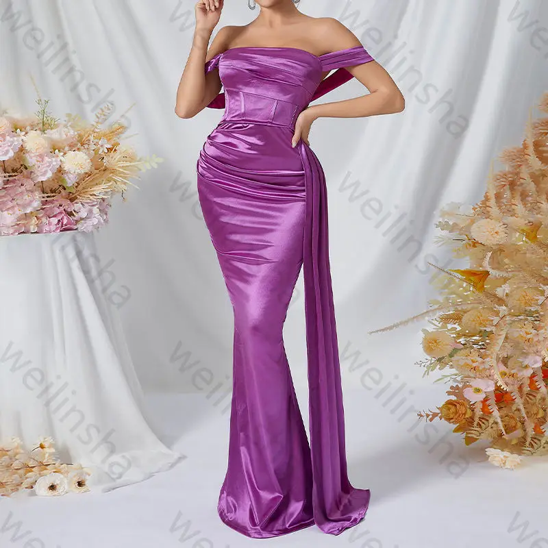 Elegante fora do ombro mangas curtas vestidos de noite sem costas vestido de celebridade requintado alta qualidade vestidos de festa de baile personalizado