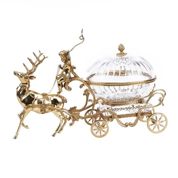 Transparent crystal glass deer cart candy box ornament, high-end luxury living room entrance fireplace crafts