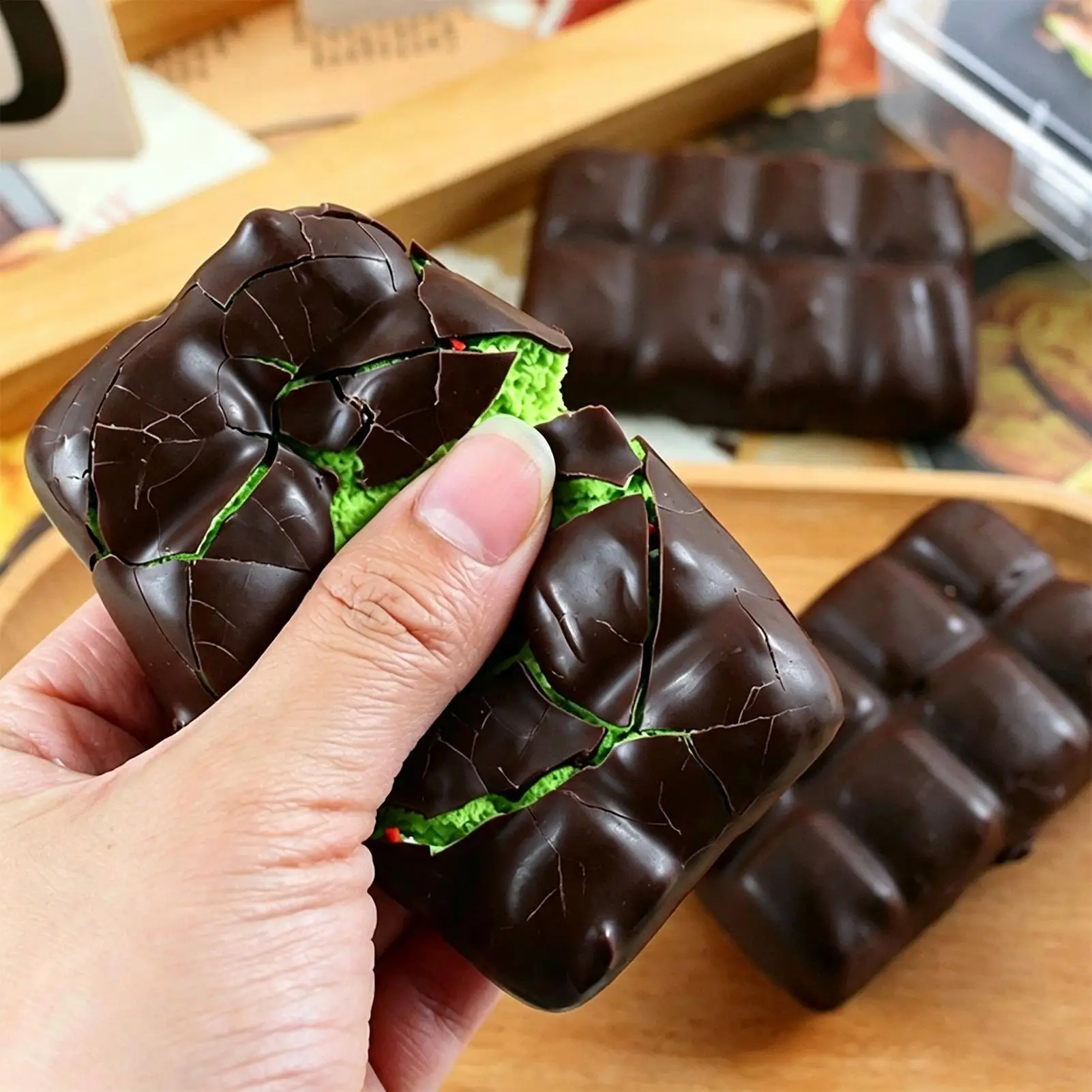 Chocolate Squishy Squeeze Toy Crispy Chocolate Wax Cracking Stress Ball Soft Realistic Food Squeeze Fidget Toy Relieve Stress - view 2