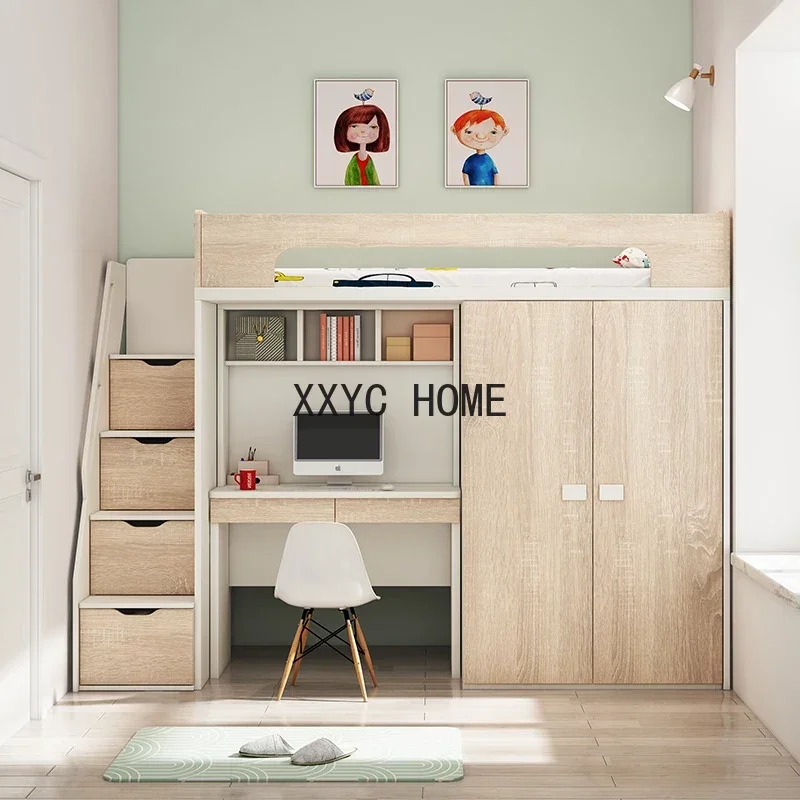 

New Customized High And Low Staggered Mother And Child Children Bedroom Furniture Kids' Loft Closet Desk Bed With Storage