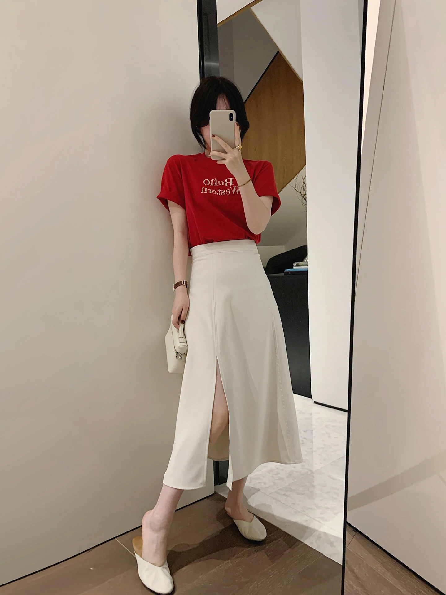 

Юбка миди А-силуэта с высокой талией для женщин, высококачественная, струящаяся, с разрезом, повседневная, хлопковая, винтажная, свободного кроя, весенняя коллекция