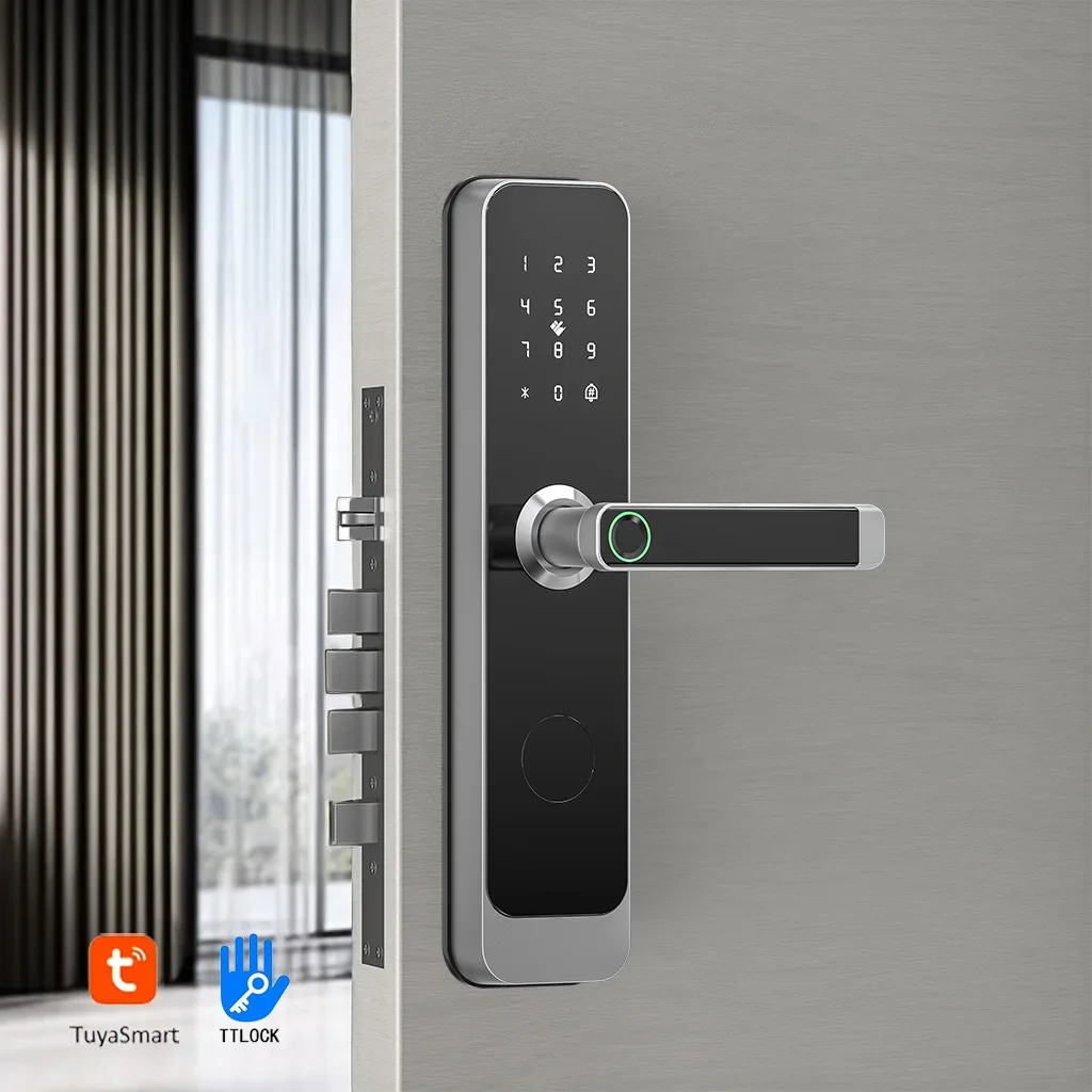 003 Waterproof Tuya Smart Lock Front Door TTlock WIFI Aluminum Fingerprint Recognition Keyless Electronic Handle Smart Door Lock