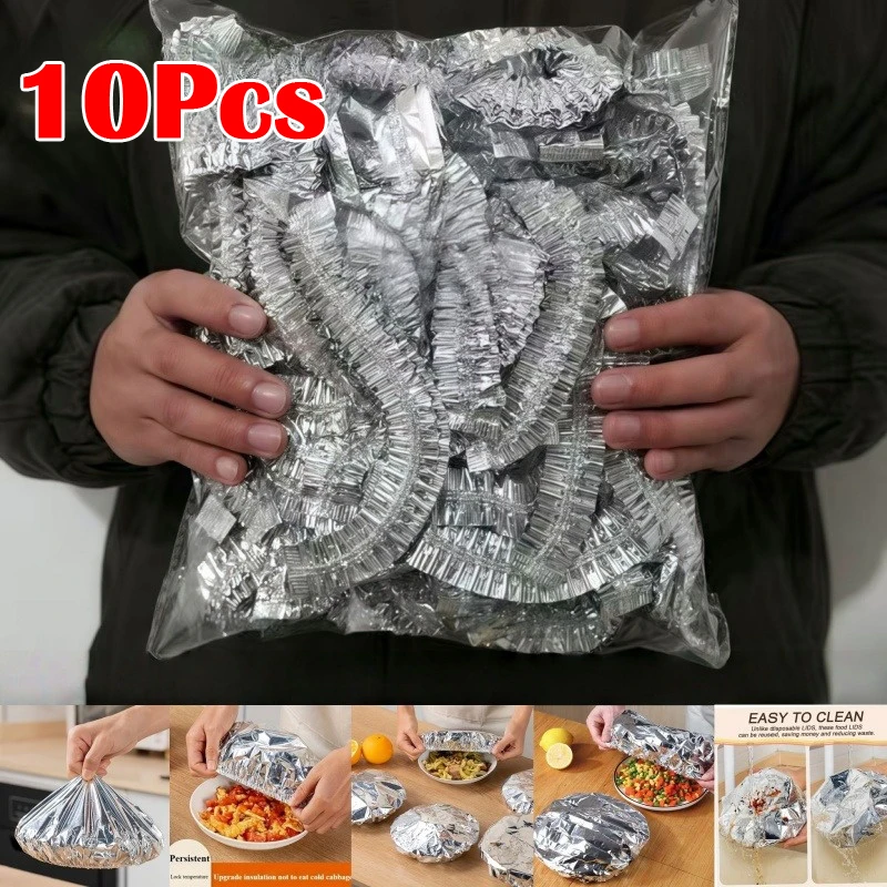 10pcs Reusable Aluminum Foil Food Cover Saran Wrap Bowel Cover Insulation Temperature control Food Grade Fresh-keeping Cover Lid