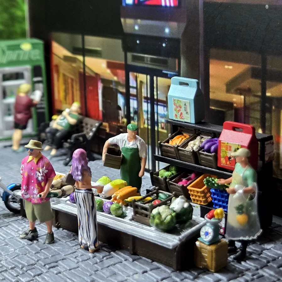 Miniature Painted Figure 1/64 Fruit and Vegetable Stall Shelf Action Figure Photography Color Miniatures Movementing Figures