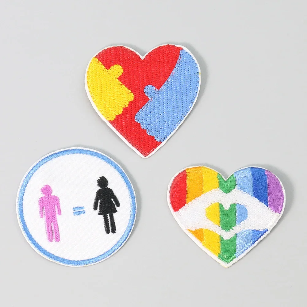 5Pc Love Heart Patch Rainbow Flag Equal Peace Friendship Gesture LGBT Embroidery Iron on Sewing Applique Badge Handshake