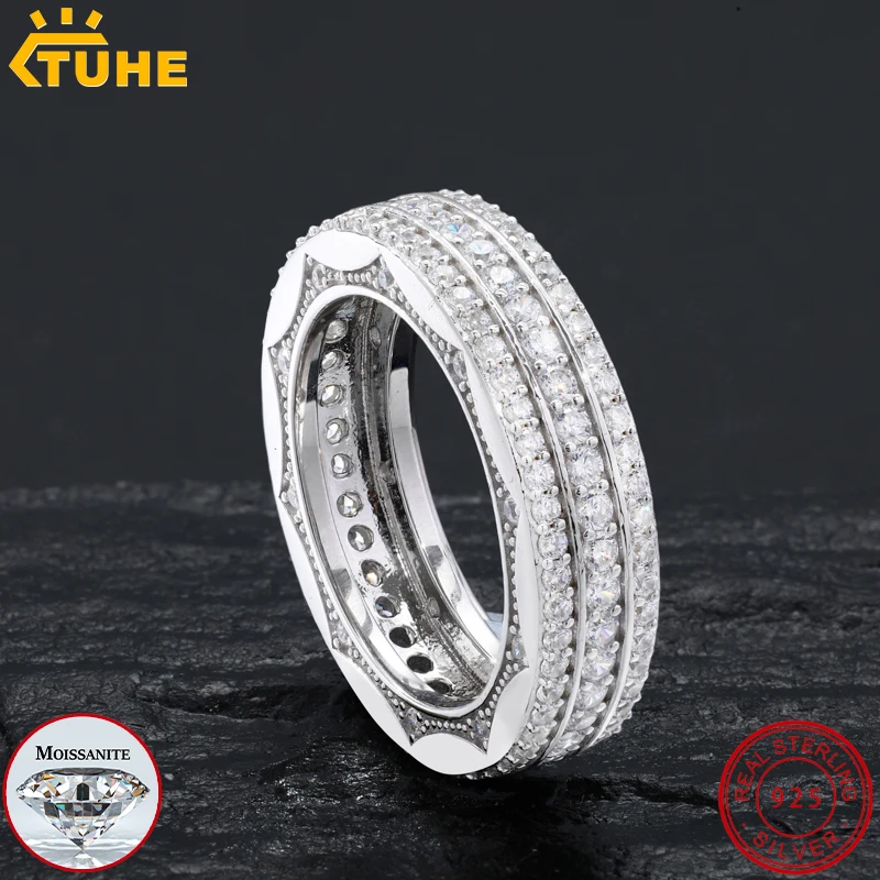 

TUHE Unisex Iced Out Rings S925 Silver Full VVS1 Moissanite For Men Hip Hop Jewelry Jewelry Accessories