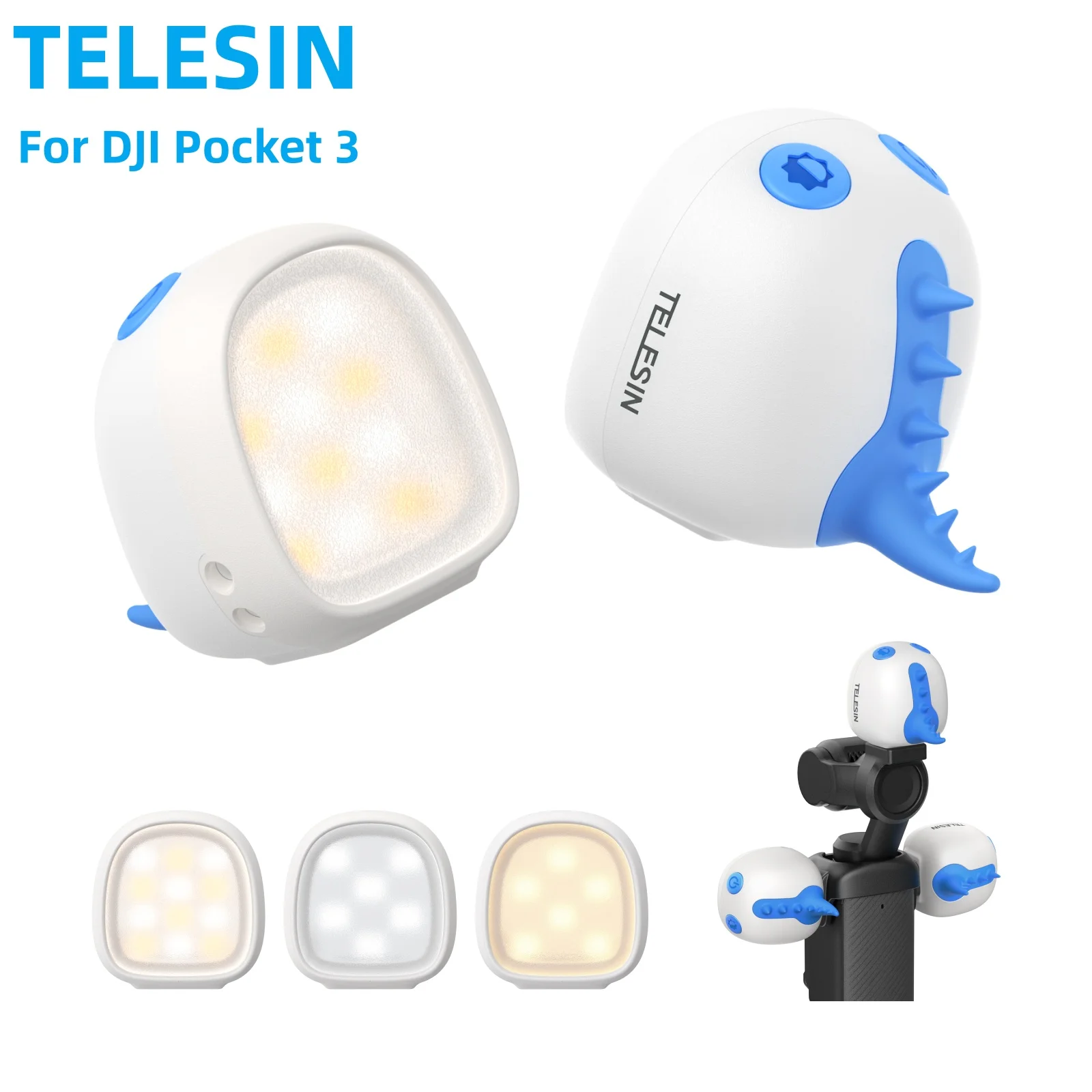 

TELESIN Quick Release Fill Light Mini Waterproof Selfie Light 3-Side Magnetic Selfie Light For DJI Pocket 3 Vlogging and Travel