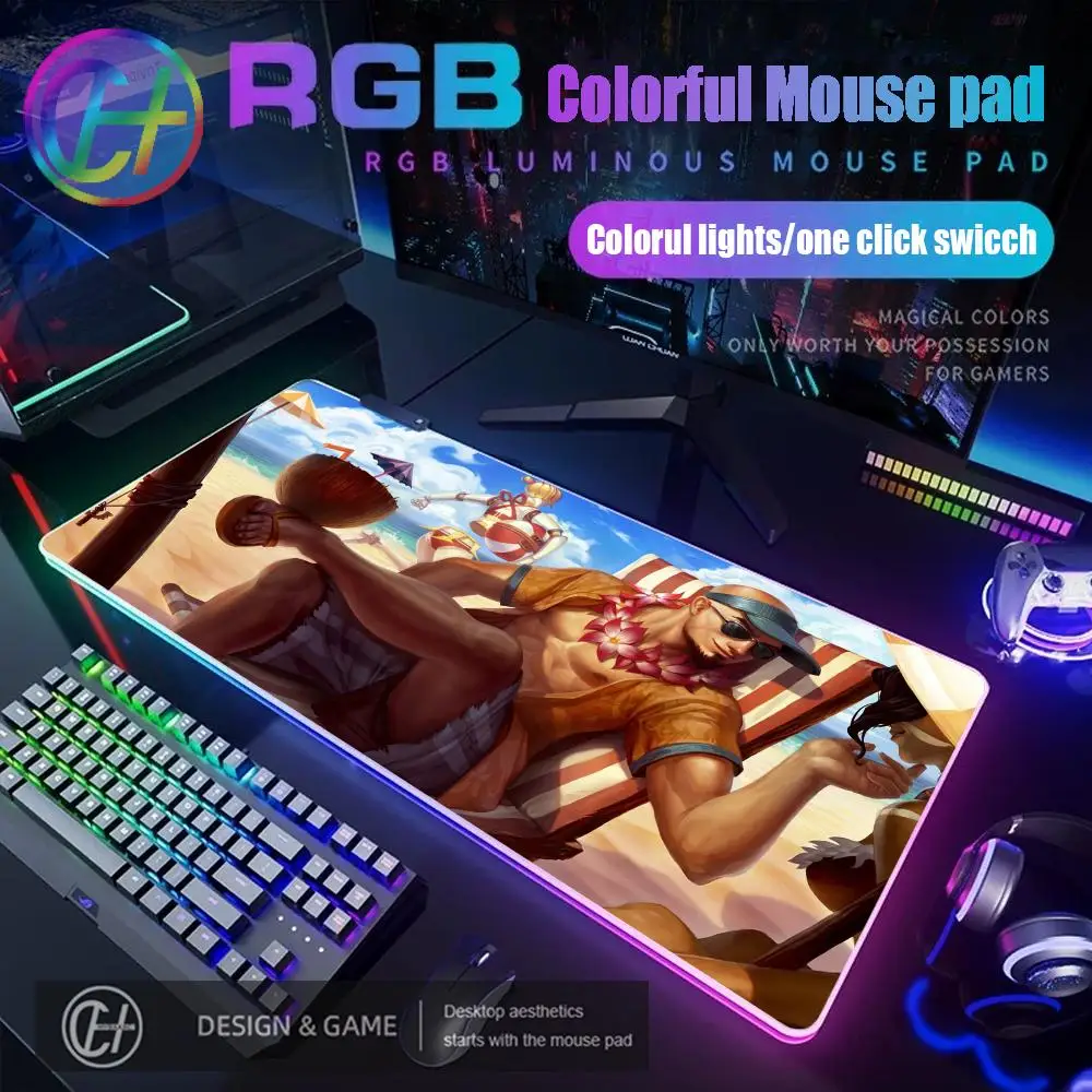 

Коврик для мыши League of Legends Lee Sin RGB Gaming Desk Mat HD Gamer Большой светодиодный светильник XXL Коврики для мыши ПК Компьютерный ковер