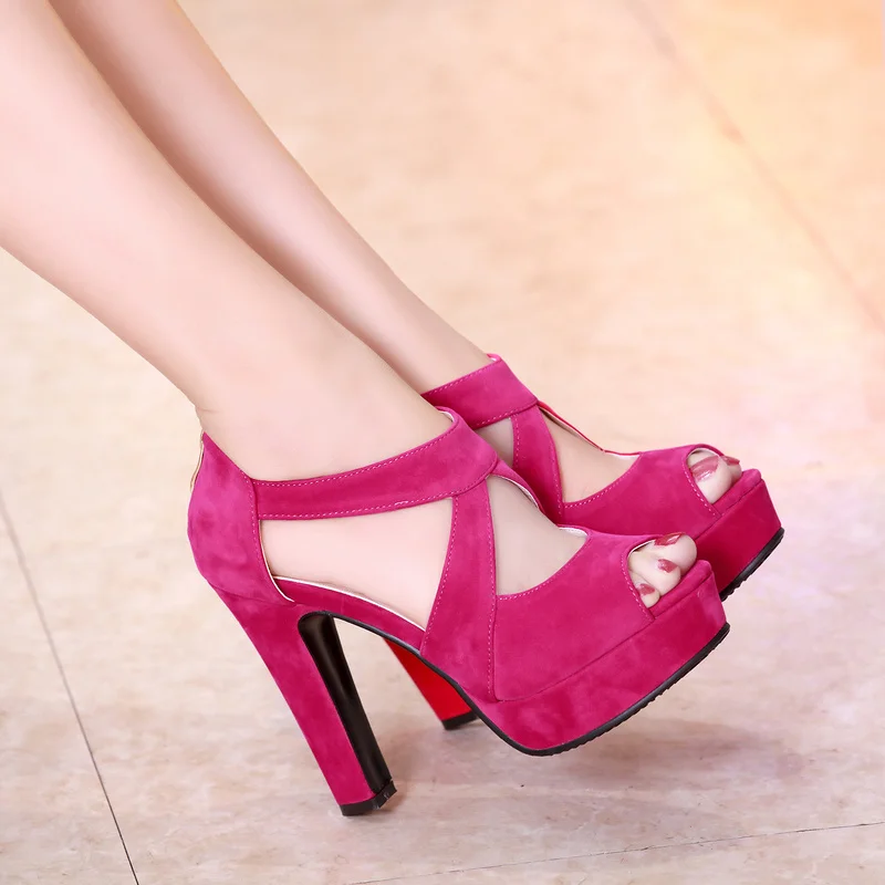 

2022 New Summer Platform Sandals Women Ladies Shoes Thick Heels Sandals High Heels Suede Fashion Sandals Plus Size 43