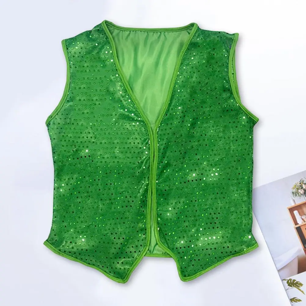 Irish St. Patricks Day Vest Sequin Waistcoat V Neck Children Dance Stage Party Holiday Performance Wear Shirts T-Shirts Vest