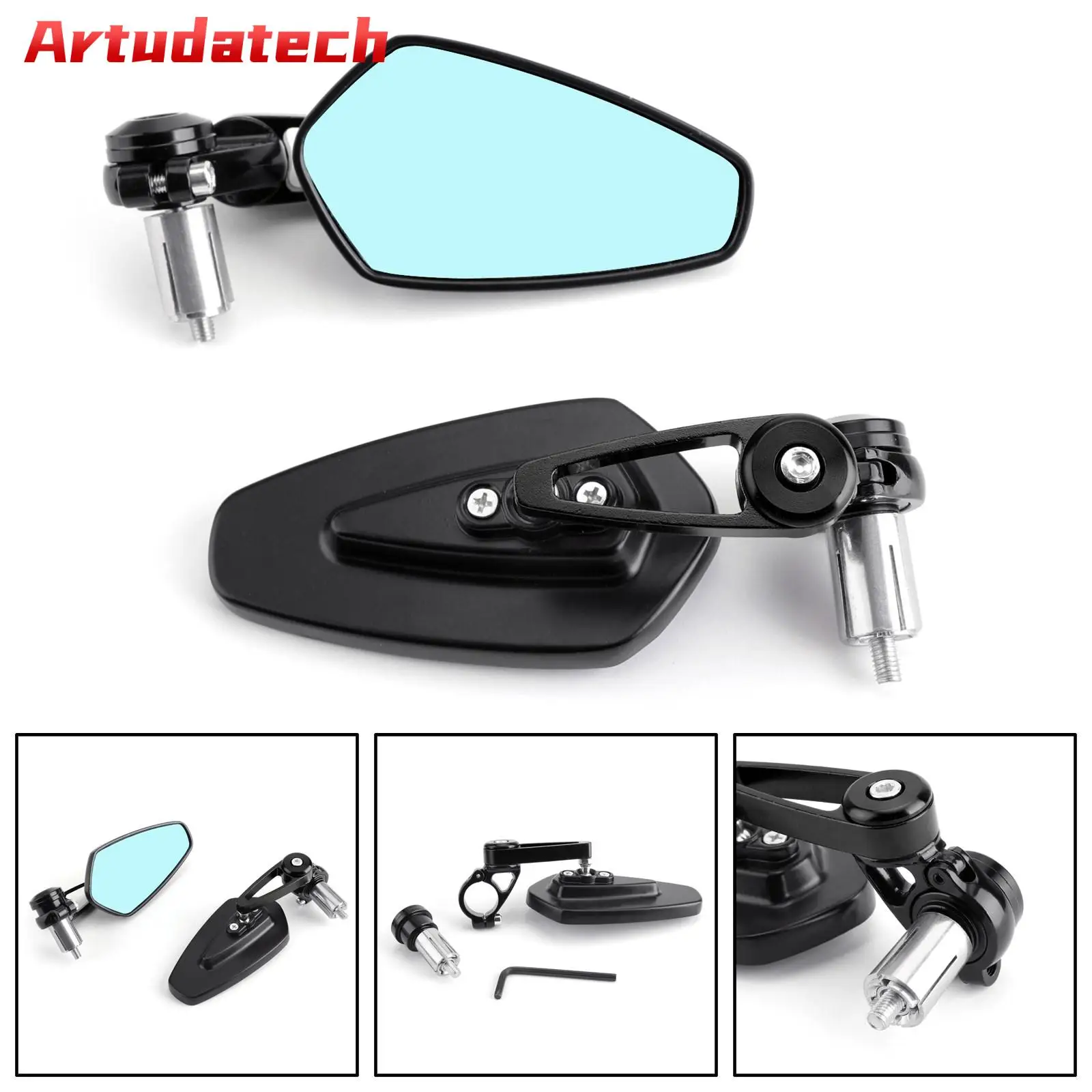 

Artudatech 1 Pair 22mm 7/8" Motorcycle Rear View Black Handle Bar End Side Rearview Mirrors