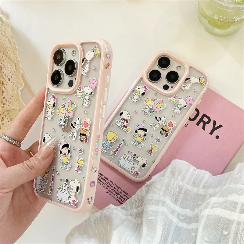 

Cute Snoopy birthday Party Charlie Brown Phone Case For iPhone 13 14 15 16 Pro Max Funny comic Cartoon Snoopy Anti-Fall cases﻿﻿