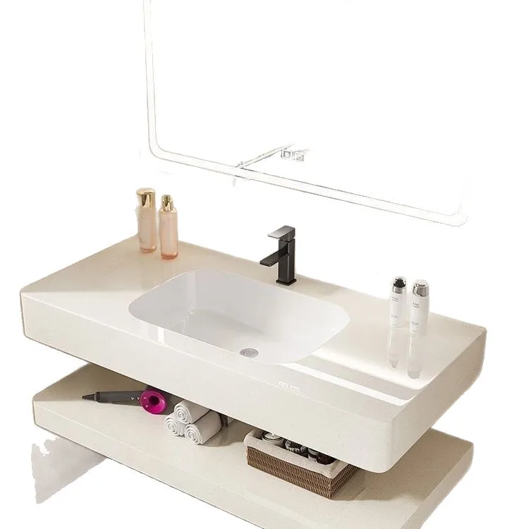 Rounded rock slab seamless integrated cabinet combined wash basin integrated basin hotel bed and breakfast bath