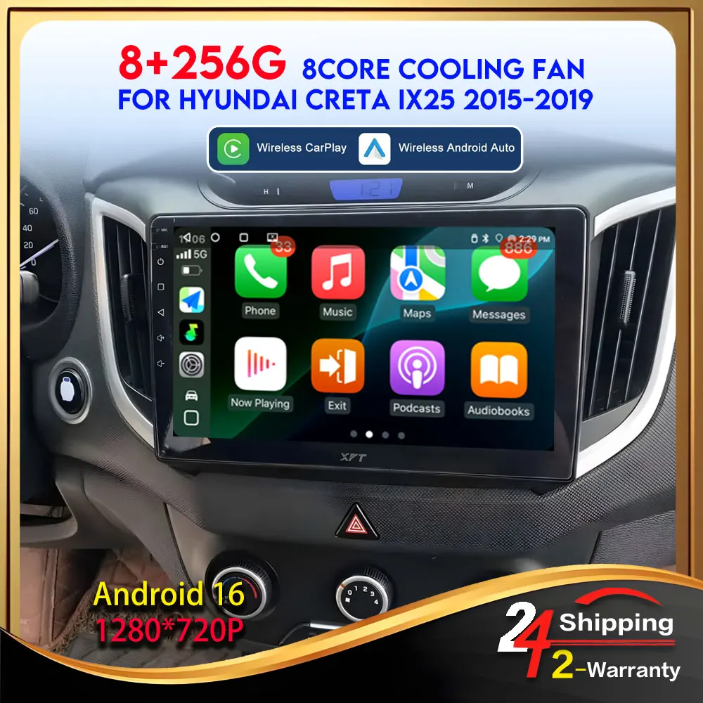 Car Radio Android 16 For Hyundai Creta ix25 2015-2019 Carplay Wireless Bluetooth 48EQ Subwoofer Car Stereo Multimedia Player