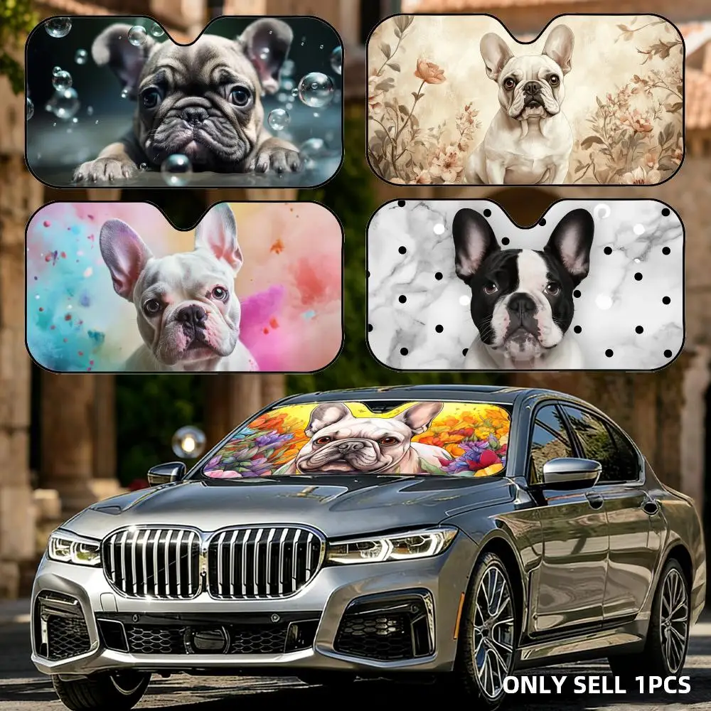 Parasol para Parabrisas de Coche con Diseño de Bulldog Francés, Protector Solar para Ventana Delantera, Bloqueador de Rayos UV, Aislamiento Térmico