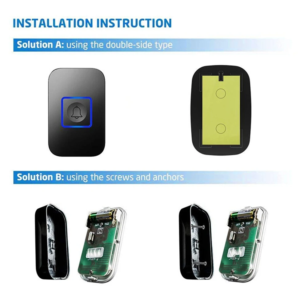 AS62 جرس الباب اللاسلكي مقاوم للماء نطاق 300 متر/مصباح ليد/جرس الباب اللاسلكي المنزلي مع جهاز استقبال واحد قابل للتعديل حجم المملكة المتحدة التوصيل