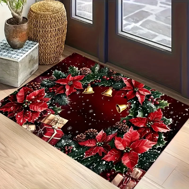 3D Printed Christmas Wreath Door Mat - a Non-Slip, Moisture-Resistant, And Fade-Proof Polyester Rug, Suitable for Entryways, B