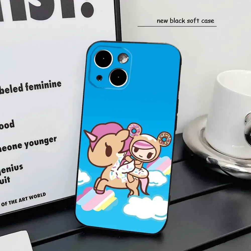 iPhone16,15,14,13,12 Mini 11 Pro XR,X,XS,MAX 7,8 Plus 실리콘 커버 소프트 블랙 용 귀여운 T-Tokidokis 유니콘 전화 케이스