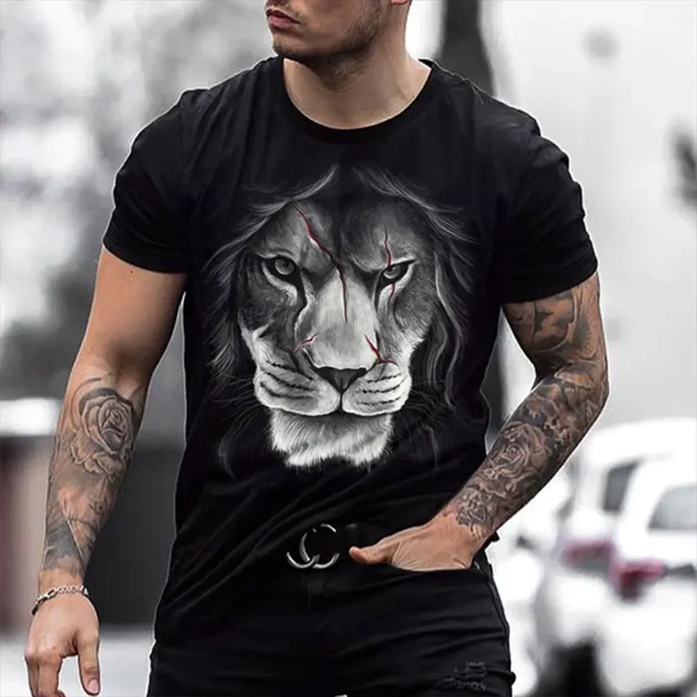 New Men\'s Fashion Versatile Round Neck Short-Sleeved T-Shirt 3d Printed Wolf Pattern Tops Tees Summer Outdoor Men\'s Clothing