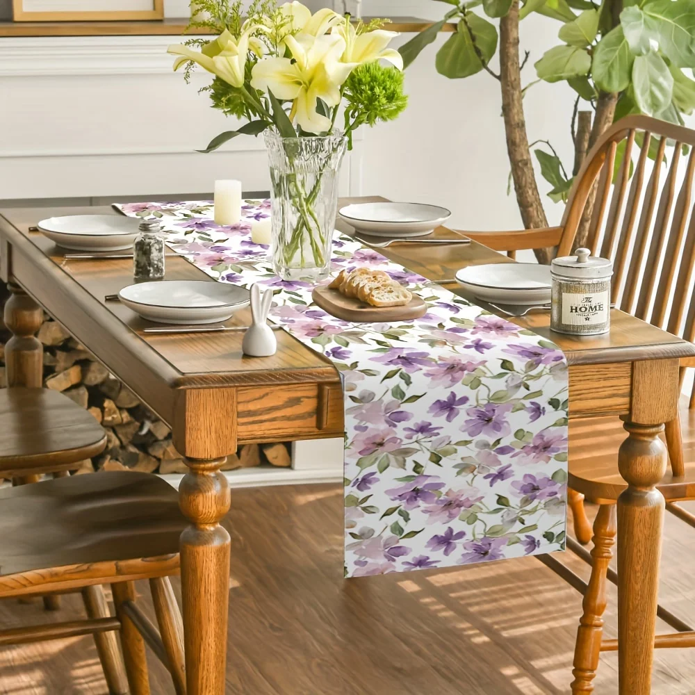 Watercolor Floral Green Plant Pattern Linen Table Runners Seasonal Kitchen Dining Table Decor Reusable Home Wedding Party Decor