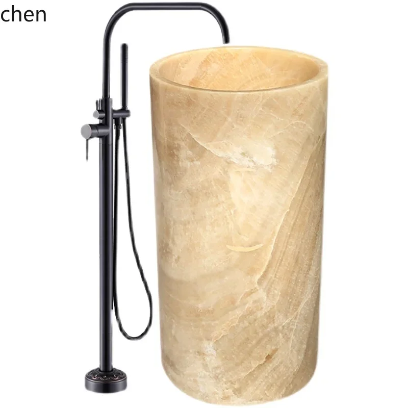 column basin integrated floor-to-ceiling stone wash basin Chinese balcony natural marble vertical simple wash basin round