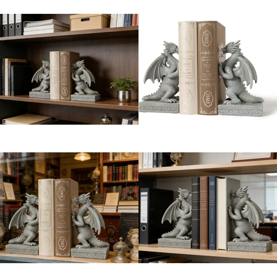 

Dragon Statue Decorative Bookends for Shelves, Dragon Statue Home Office Decoration, Fantasy Dragon Figurine Enthusiasts Gifts