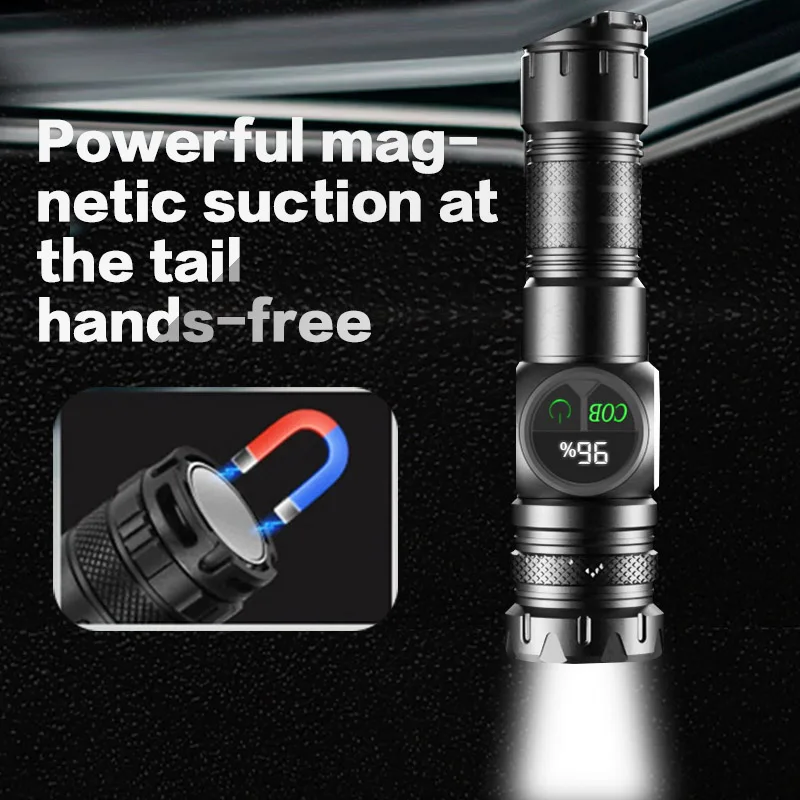 Portable rechargeable zoom flashlight with display screen, LED flashlight with emergency side light 5 lighting modes image 2