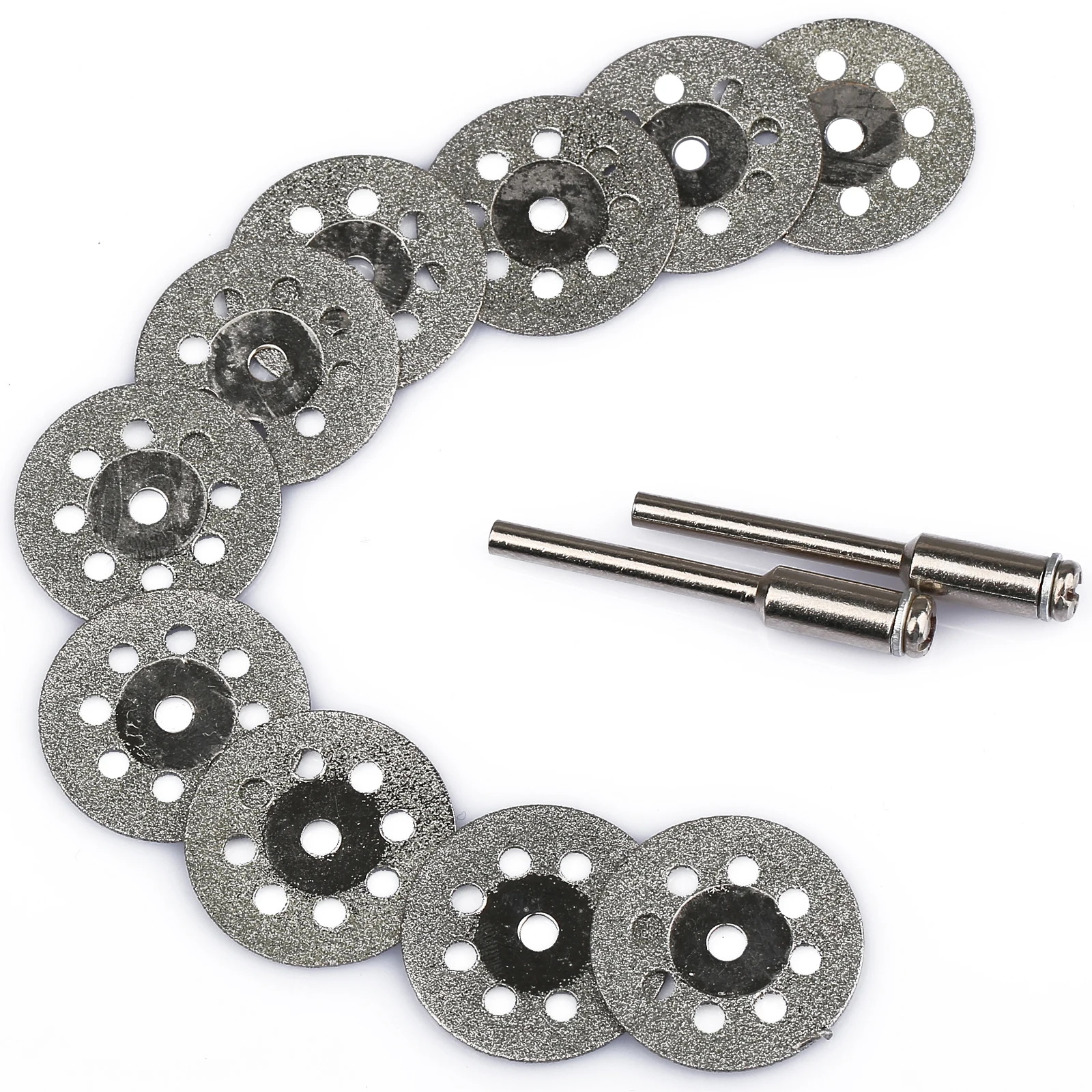 10pcs/set 22mm Mini Diamond Saw Blade Silver Cutting Discs with 2X Connecting Shank for Dremel Drill Fit Rotary Tool