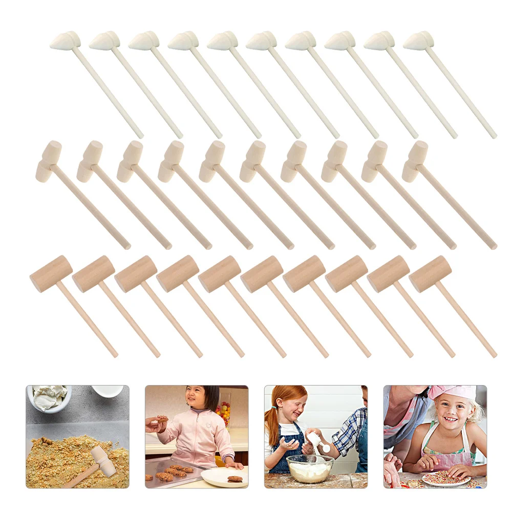 30 Uds. Martillo pequeño de madera Natural, Mini mazos para pasteles, mazos seguros para niños, mazos para golpear artesanales DIY para guardería