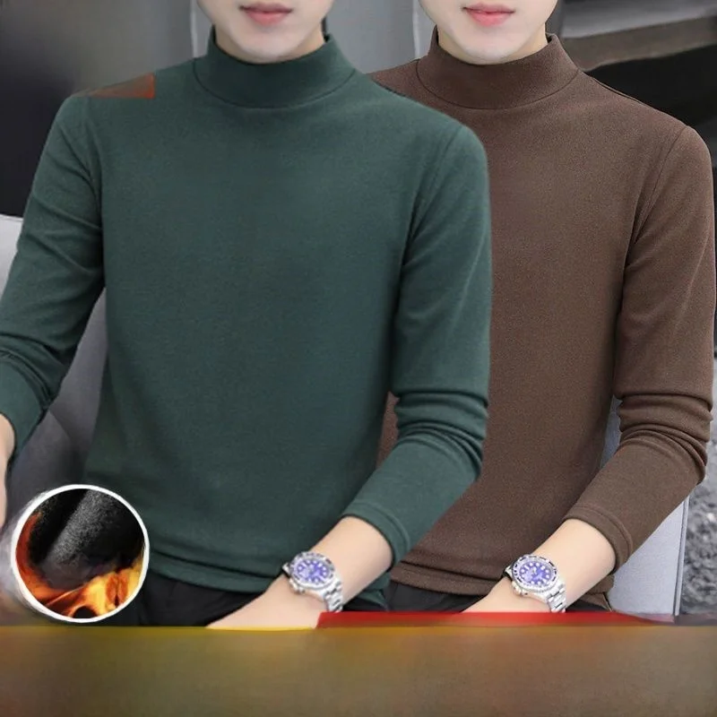 

Утепленная флисовая термофутболка с длинным рукавом для мужчин среднего возраста, модная, из полиэфирного волокна, с воротником-стойкой