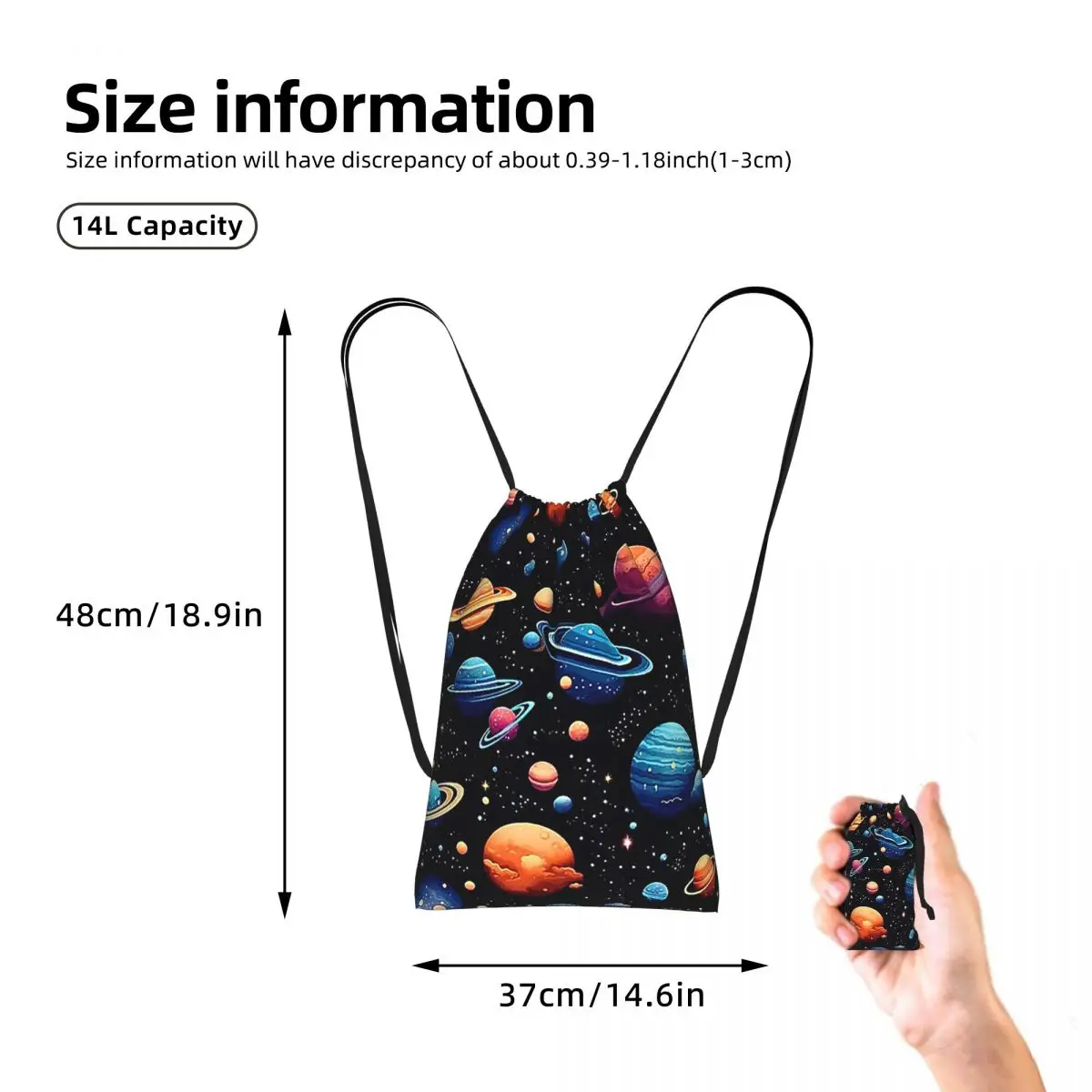 Solar System Space Planets Universe Drawstring Backpack Sports Gym Bag Lightweight Foldable Storage Drawstring Bag for Men Women